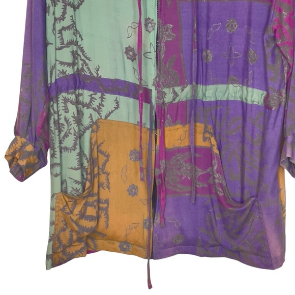 Vintage 90s Passports Pier 1 Patchwork Print Gauze ETHNIC Hoodie Jacket Size S - Picture 4 of 10